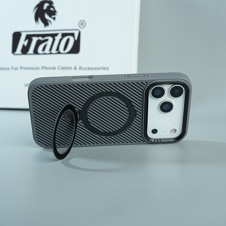FRATO luxury Case iPhone Series Premium Carbon-Texture Ring Stand Flip Case | Metal Kickstand | Slim &amp; Protective Cover