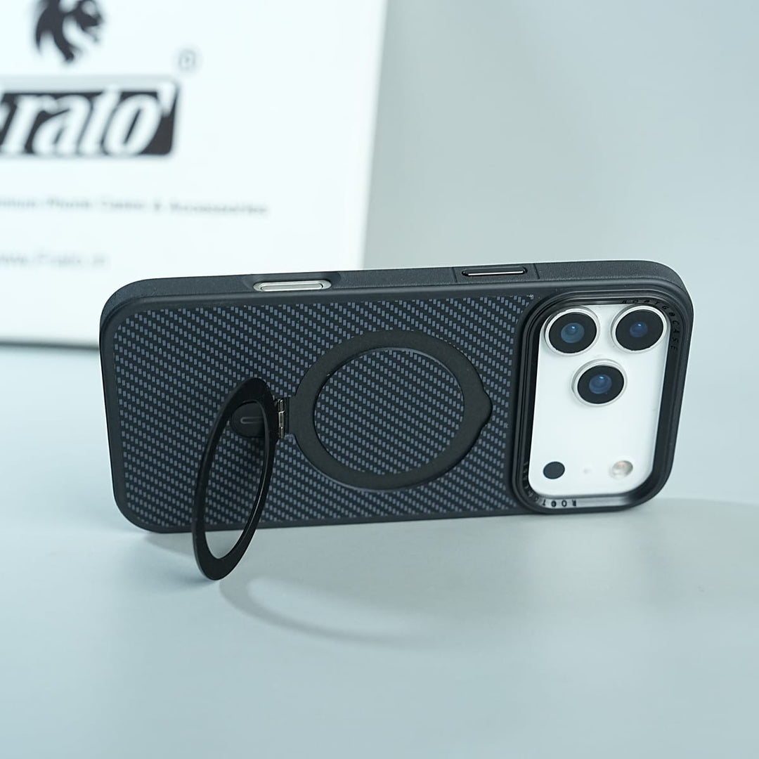 FRATO luxury Case iPhone Series Premium Carbon-Texture Ring Stand Flip Case | Metal Kickstand | Slim &amp; Protective Cover