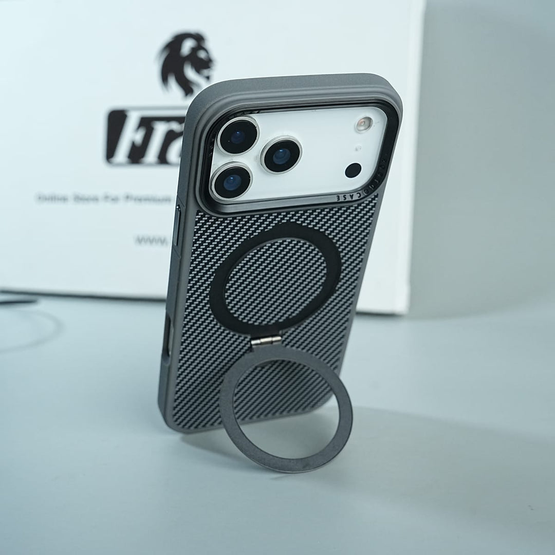 FRATO luxury Case iPhone Series Premium Carbon-Texture Ring Stand Flip Case | Metal Kickstand | Slim &amp; Protective Cover