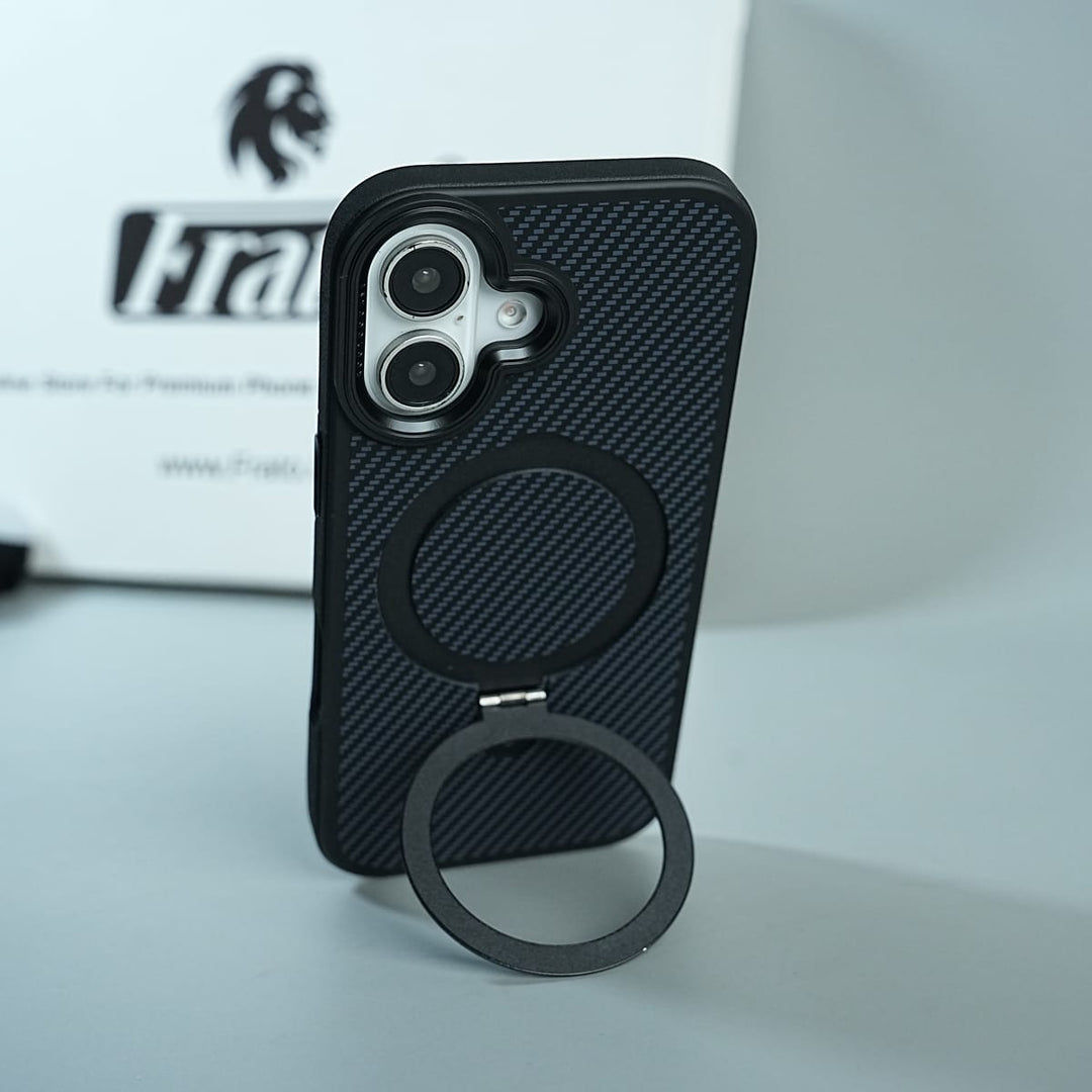 FRATO luxury Case iPhone Series Premium Carbon-Texture Ring Stand Flip Case | Metal Kickstand | Slim &amp; Protective Cover