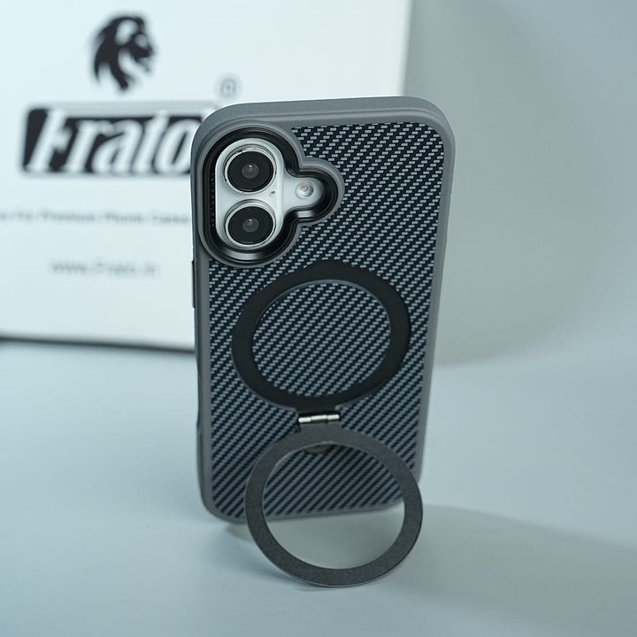 FRATO luxury Case iPhone Series Premium Carbon-Texture Ring Stand Flip Case | Metal Kickstand | Slim &amp; Protective Cover