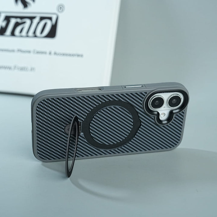 FRATO luxury Case iPhone Series Premium Carbon-Texture Ring Stand Flip Case | Metal Kickstand | Slim &amp; Protective Cover