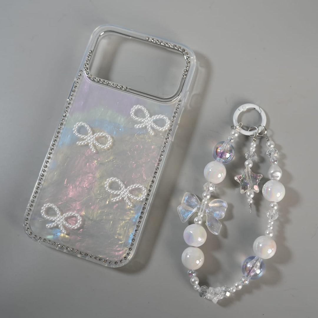 FRATO luxury Case iPhone Series Premium Pearl Bow Crystal Border Shimmer Case