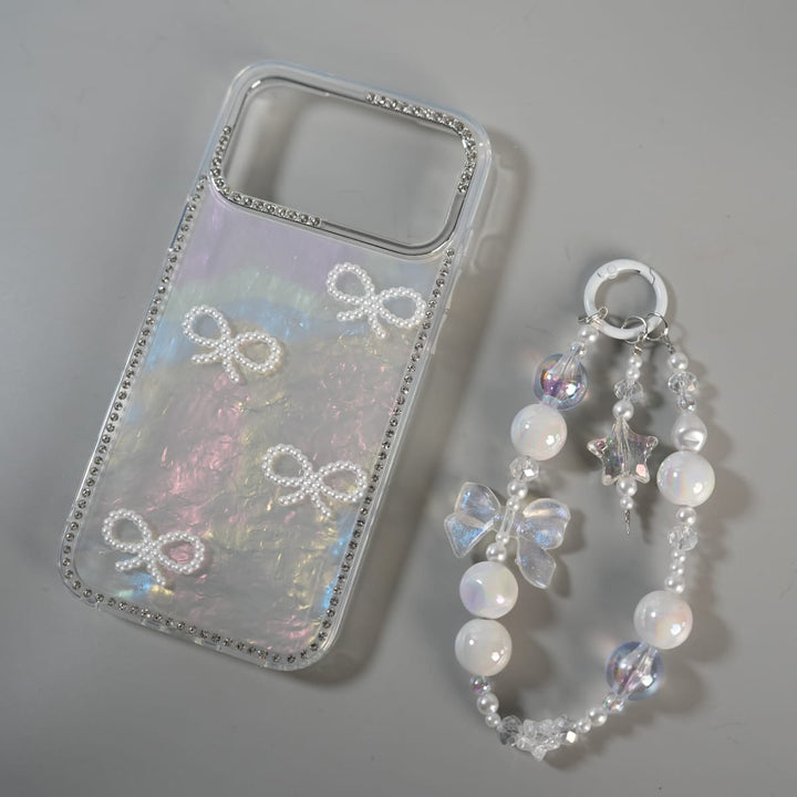 FRATO luxury Case iPhone Series Premium Pearl Bow Crystal Border Shimmer Case