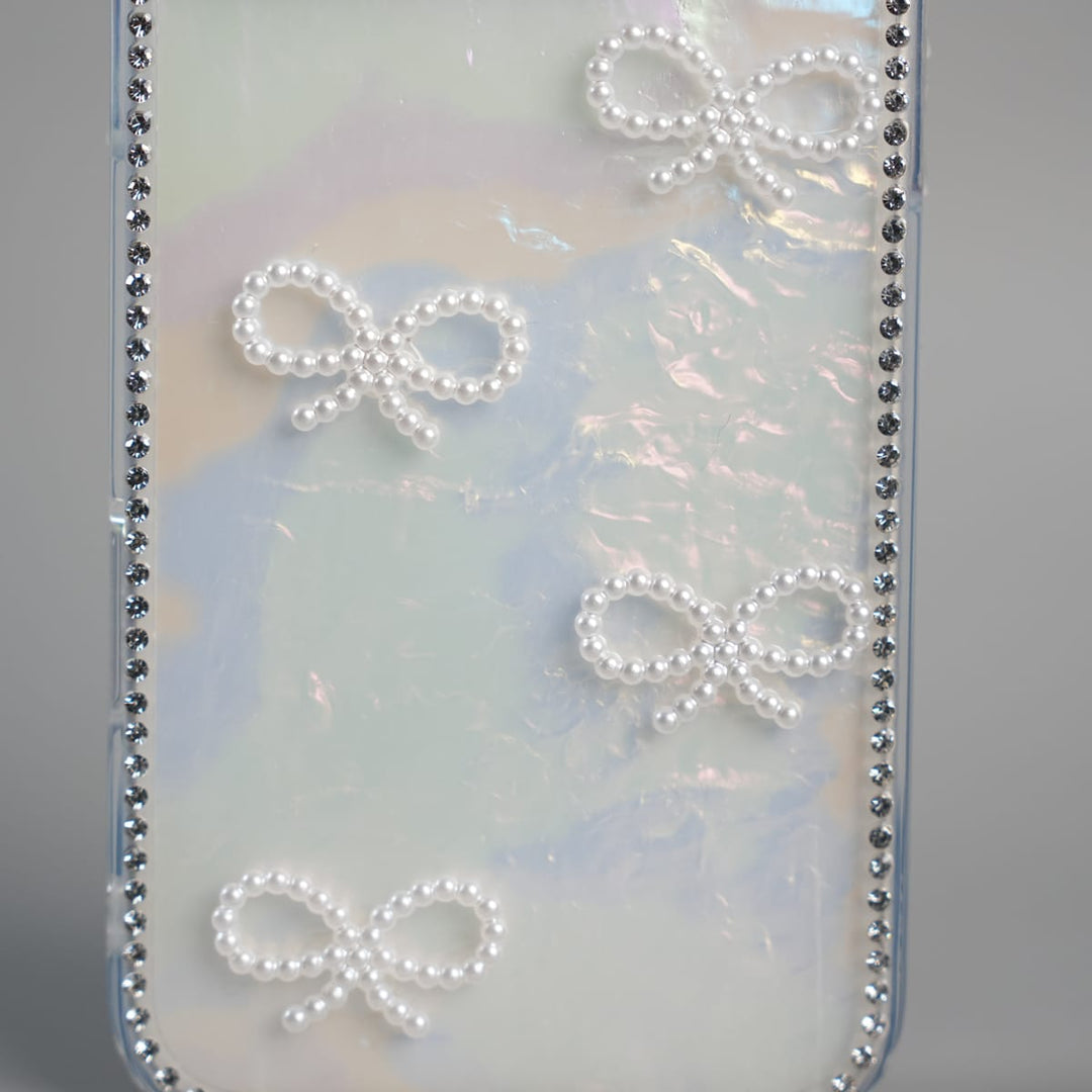 FRATO luxury Case iPhone Series Premium Pearl Bow Crystal Border Shimmer Case