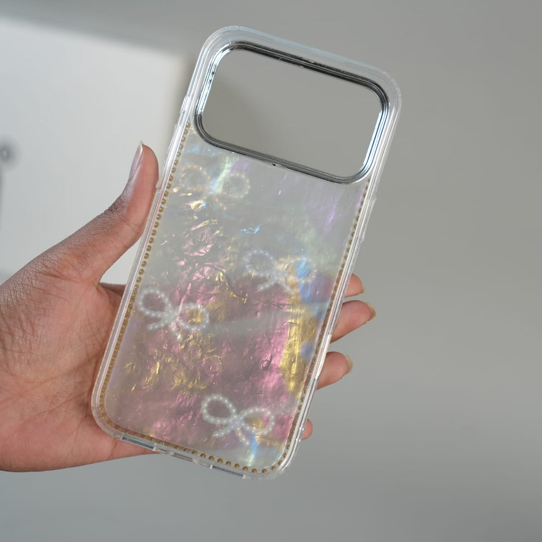 FRATO luxury Case iPhone Series Premium Pearl Bow Crystal Border Shimmer Case