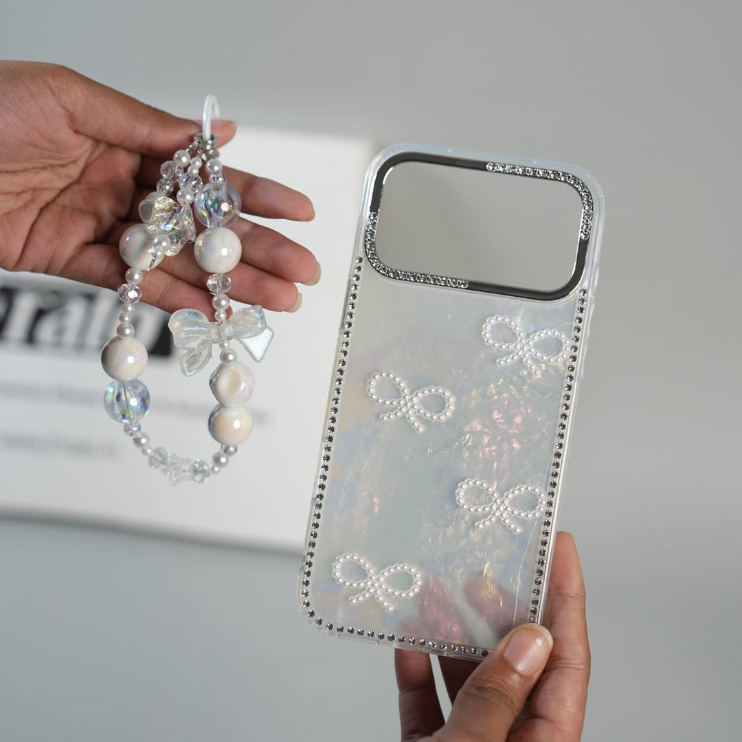 FRATO luxury Case iPhone Series Premium Pearl Bow Crystal Border Shimmer Case