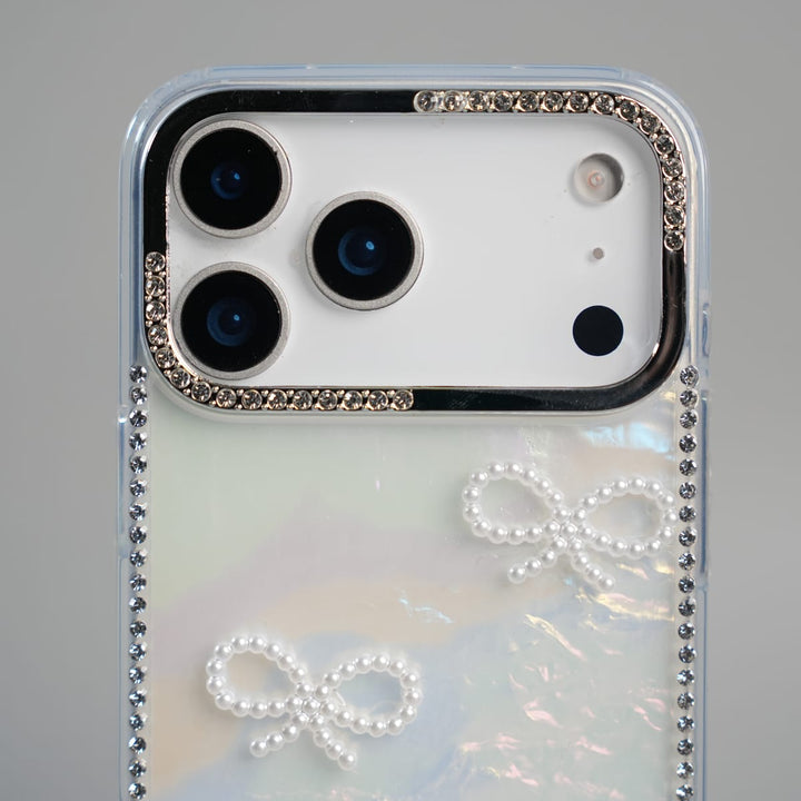 FRATO luxury Case iPhone Series Premium Pearl Bow Crystal Border Shimmer Case