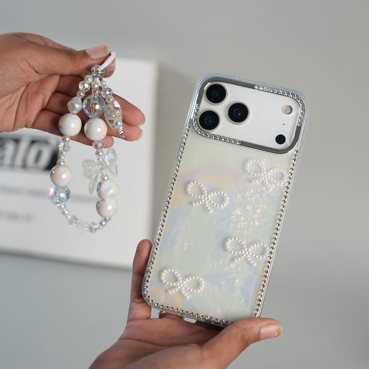 FRATO luxury Case iPhone Series Premium Pearl Bow Crystal Border Shimmer Case