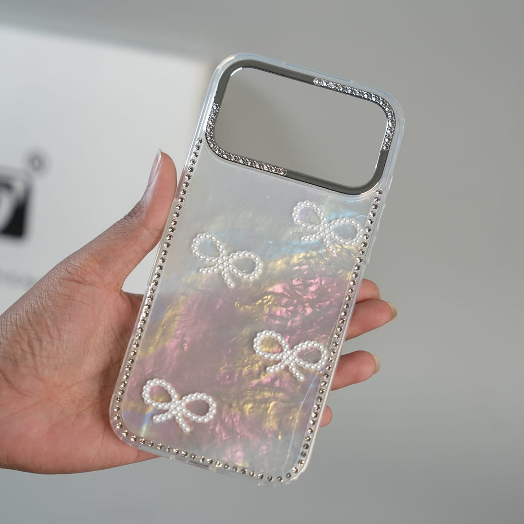 FRATO luxury Case iPhone Series Premium Pearl Bow Crystal Border Shimmer Case