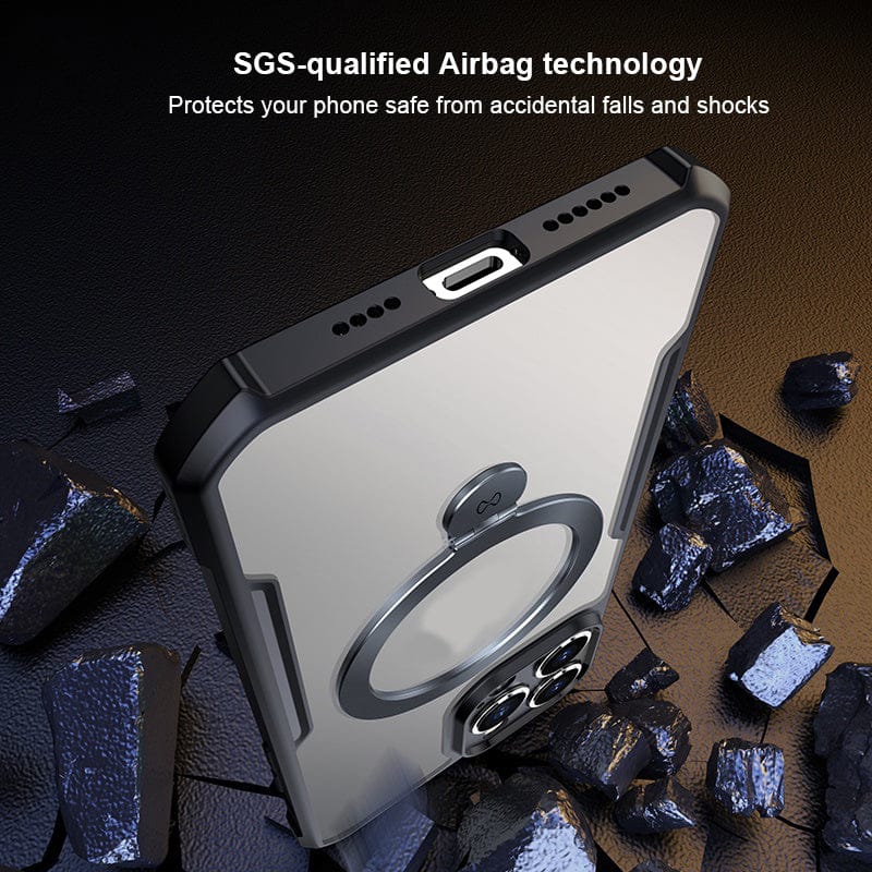 FRATO luxury Case iPhone Shockproof Bumper Transparent With Magsafe Stand Back Cover