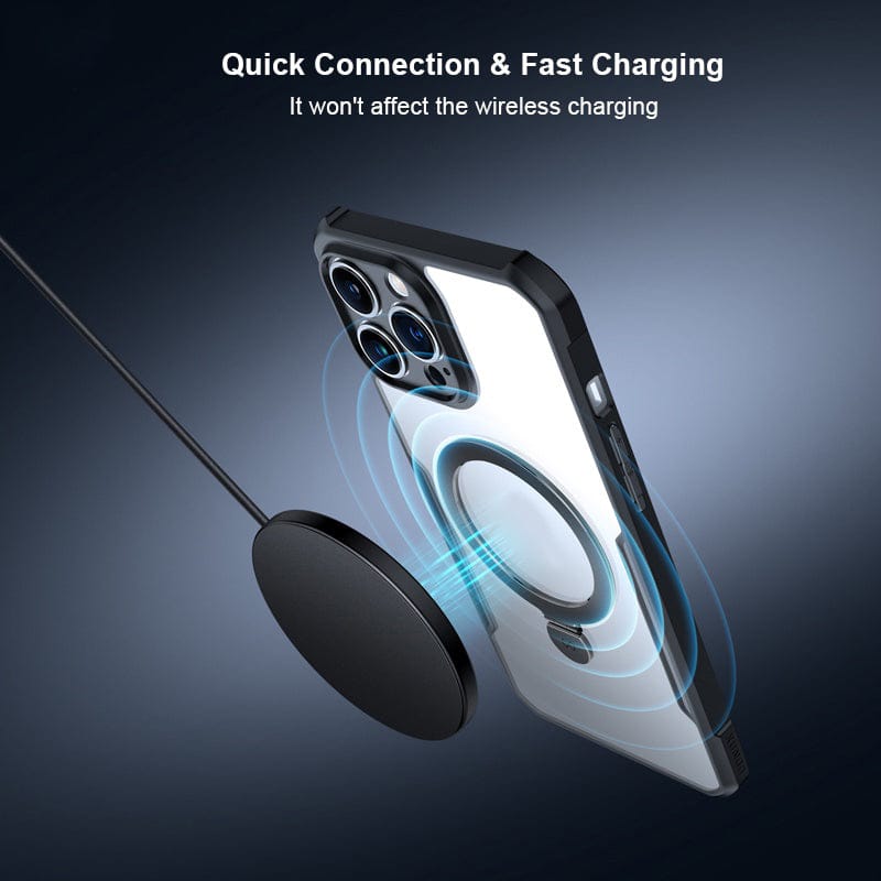 FRATO luxury Case iPhone Shockproof Bumper Transparent With Magsafe Stand Back Cover