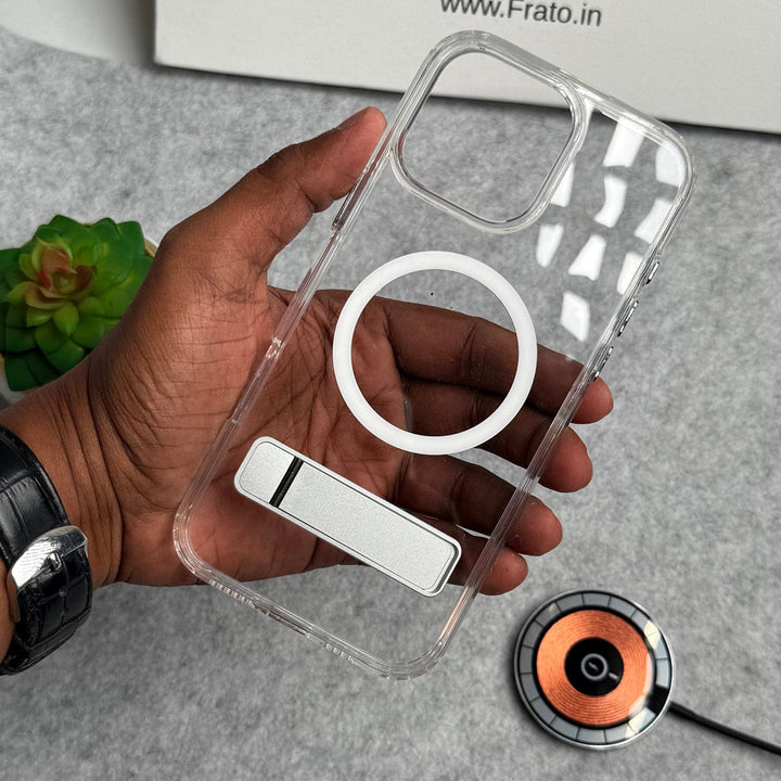 FRATO luxury Case iPhone Transparent Bottom Metal Stand MagSafe Supported Case Cover