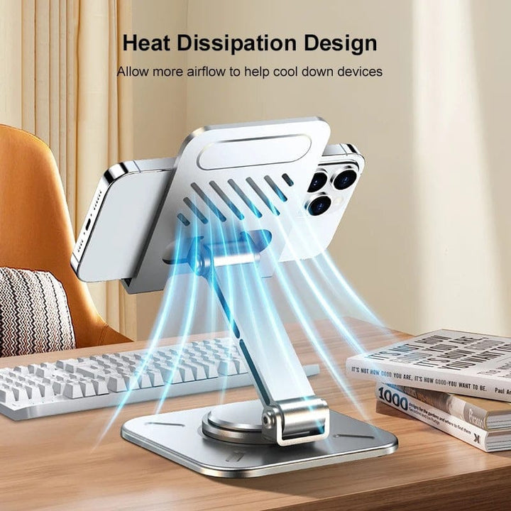 FRATO Mobile Stand Aluminum Alloy 360° Rotating Adjustable Folding Mobile Phone Stand Holder (Dark Grey)