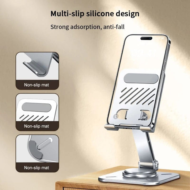 FRATO Mobile Stand Aluminum Alloy 360° Rotating Adjustable Folding Mobile Phone Stand Holder (Dark Grey)