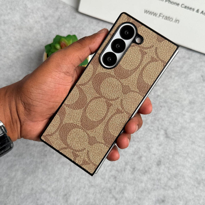 FRATO No Advertising Beige Samsung Galaxy Z Fold 6 Luxury CC Brand PU Leather Design Case Cover