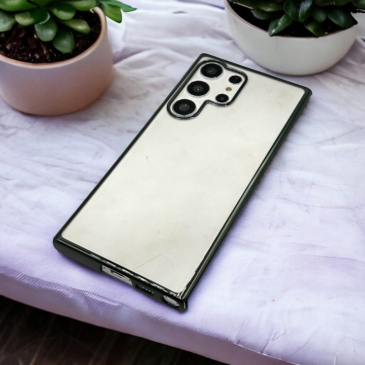 FRATO No Advertising Black Samsung Galaxy S23 Ultra Transparent Case Non Yellow Chrome Cover