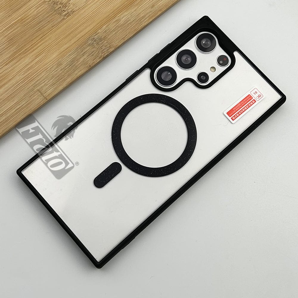 FRATO No Advertising Black Samsung Galaxy S23 Ultra Transparent Magnetic Magsafe Case Cover
