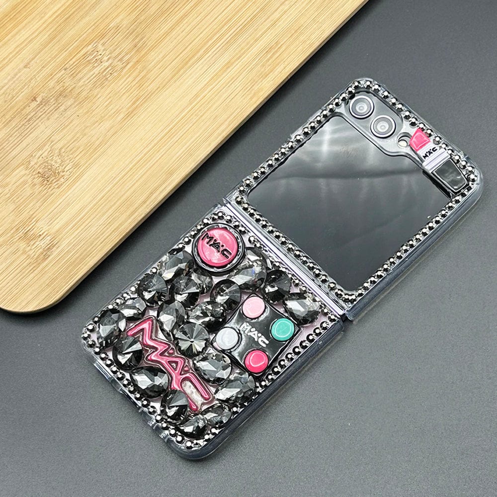 FRATO No Advertising Black Samsung Galaxy Z Flip 5 3D Makeup Diamond Theme Design Case Cover