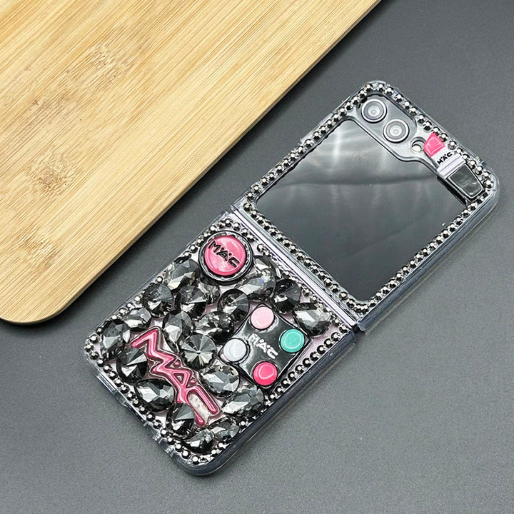 FRATO No Advertising Black Samsung Galaxy Z Flip 5 3D Makeup Diamond Theme Design Case Cover