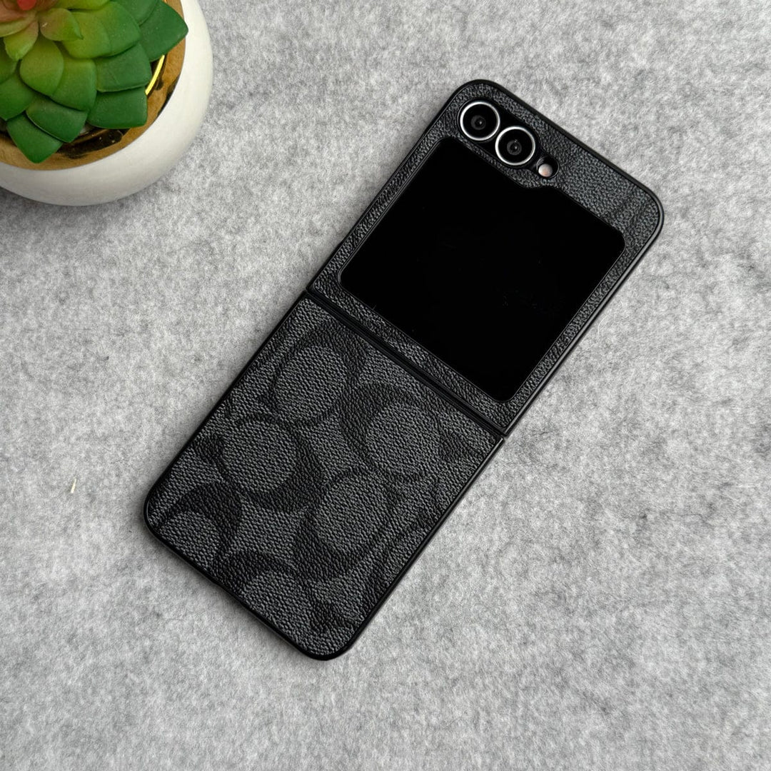FRATO No Advertising Black Samsung Galaxy Z Flip 6 Luxury CC Brand PU Leather Design Case Cover