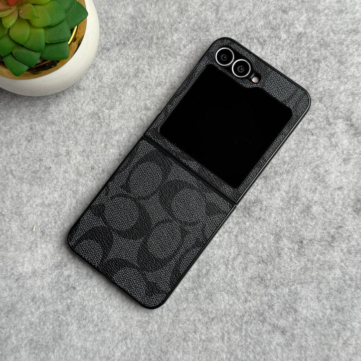 FRATO No Advertising Black Samsung Galaxy Z Flip 6 Luxury CC Brand PU Leather Design Case Cover