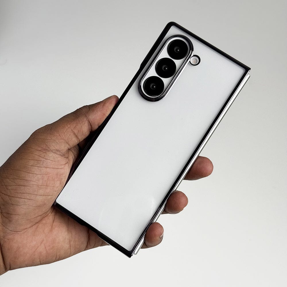 FRATO No Advertising Black Samsung Galaxy Z Fold 6 Hard Crystal Clear Chrome Electroplated Cover
