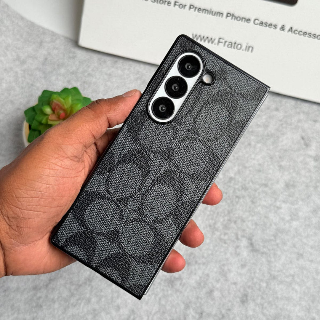 FRATO No Advertising Black Samsung Galaxy Z Fold 6 Luxury CC Brand PU Leather Design Case Cover