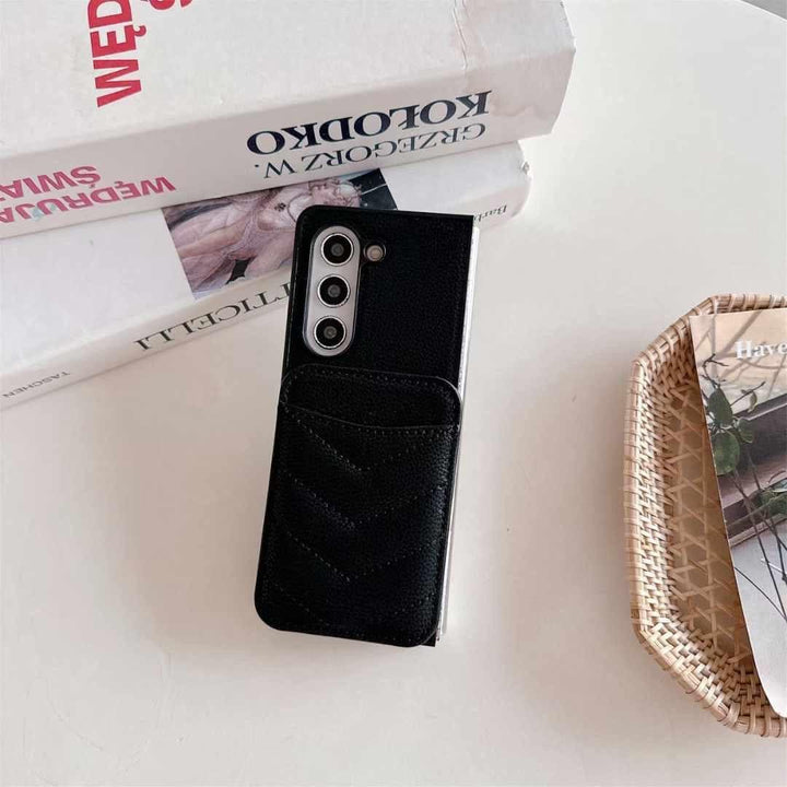 FRATO No Advertising Black Samsung Galaxy Z Fold 6 Magsafe Case Luxury CC Leather Magnetic Wireless Charging Card Wallet Case