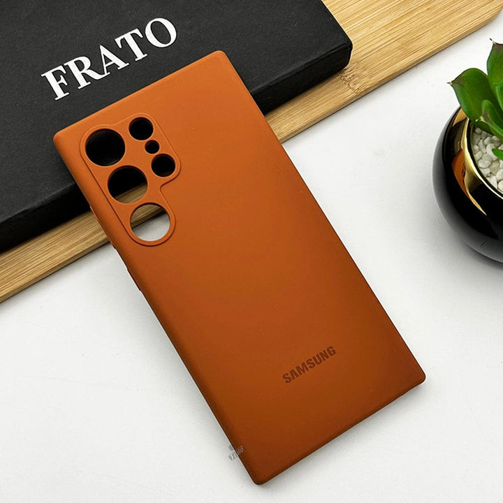 FRATO No Advertising Brown Samsung Galaxy S23 Ultra Soft Silky Liquid Silicone Case Cover