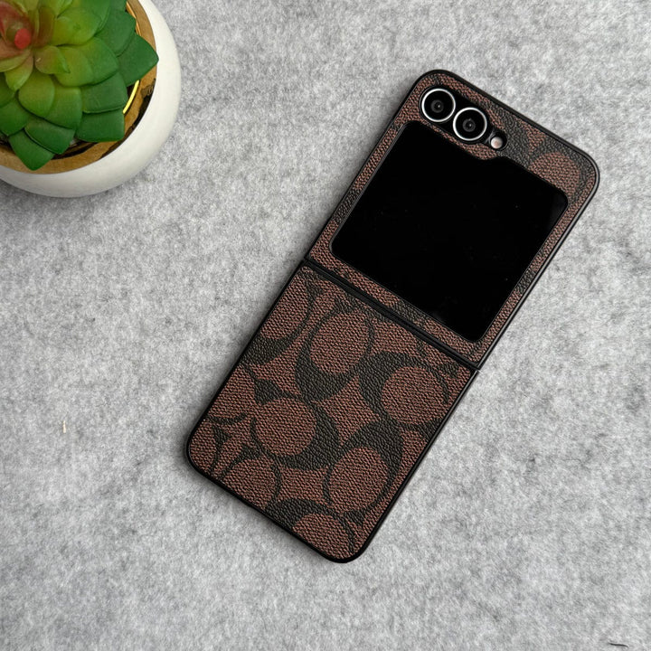 FRATO No Advertising Brown Samsung Galaxy Z Flip 6 Luxury CC Brand PU Leather Design Case Cover