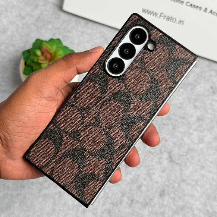 FRATO No Advertising Brown Samsung Galaxy Z Fold 6 Luxury CC Brand PU Leather Design Case Cover