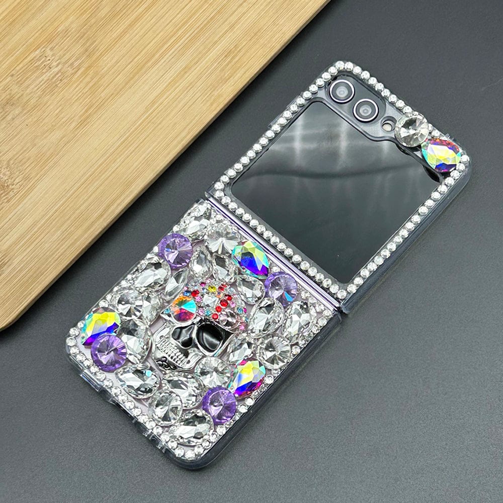 FRATO No Advertising Diamond Skull Samsung Galaxy Z Flip 5 3D Skull With Pearl And Diamond Case Cover