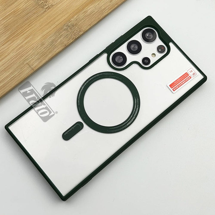 FRATO No Advertising Green Samsung Galaxy S23 Ultra Transparent Magnetic Magsafe Case Cover