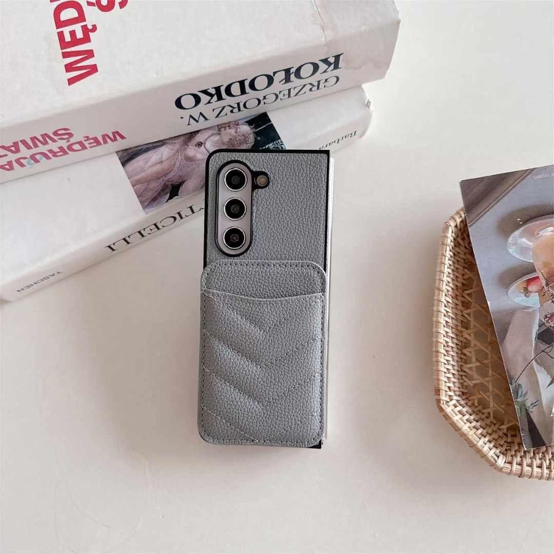 FRATO No Advertising Grey Samsung Galaxy Z Fold 6 Magsafe Case Luxury CC Leather Magnetic Wireless Charging Card Wallet Case