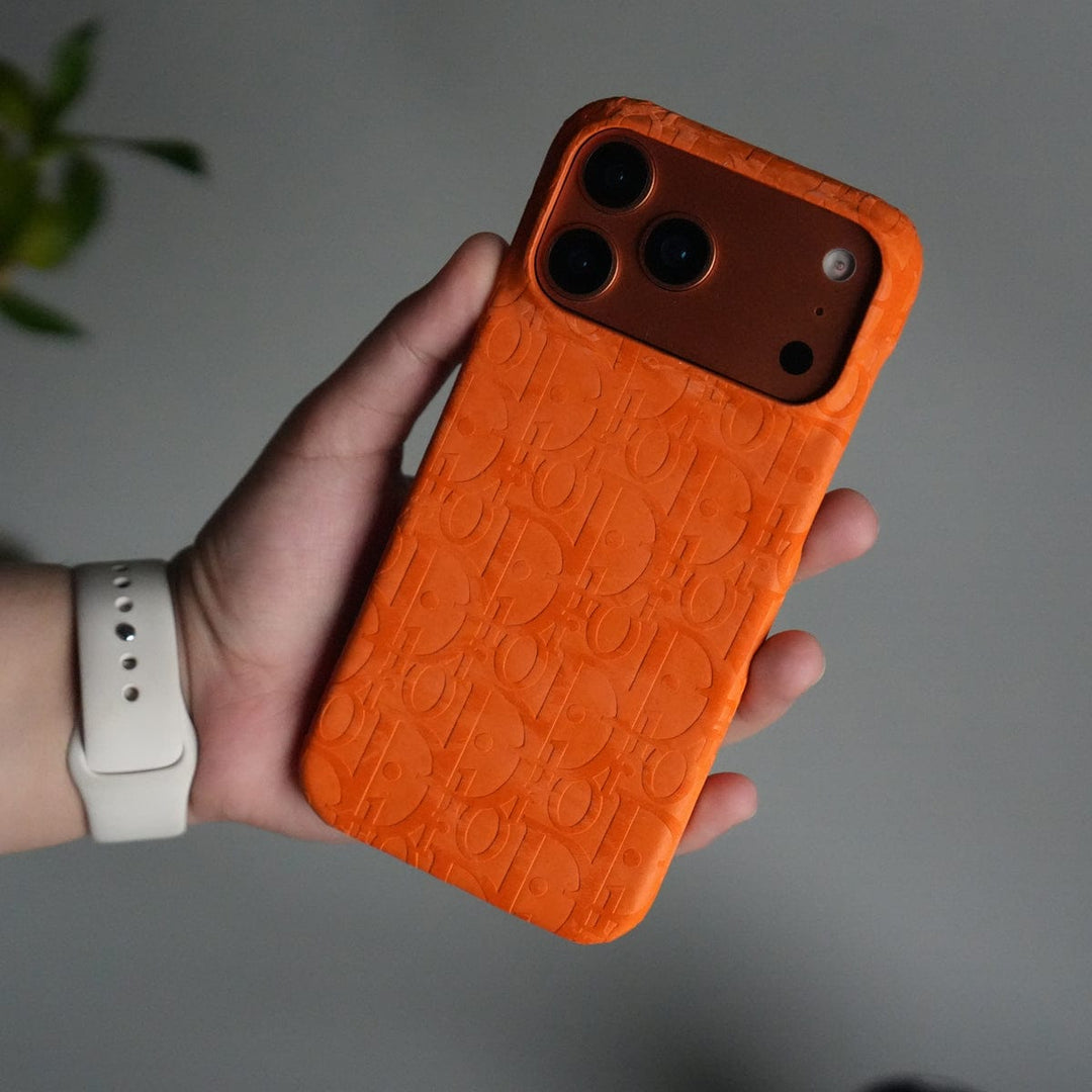 FRATO No Advertising iPhone 17 Series Luxury DR Full PU Leather Designer Case Cover | Orange