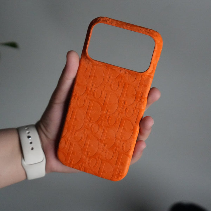 FRATO No Advertising iPhone 17 Series Luxury DR Full PU Leather Designer Case Cover | Orange