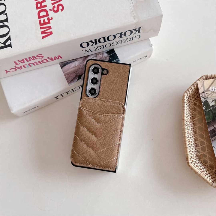 FRATO No Advertising Light Brown Samsung Galaxy Z Fold 6 Magsafe Case Luxury CC Leather Magnetic Wireless Charging Card Wallet Case