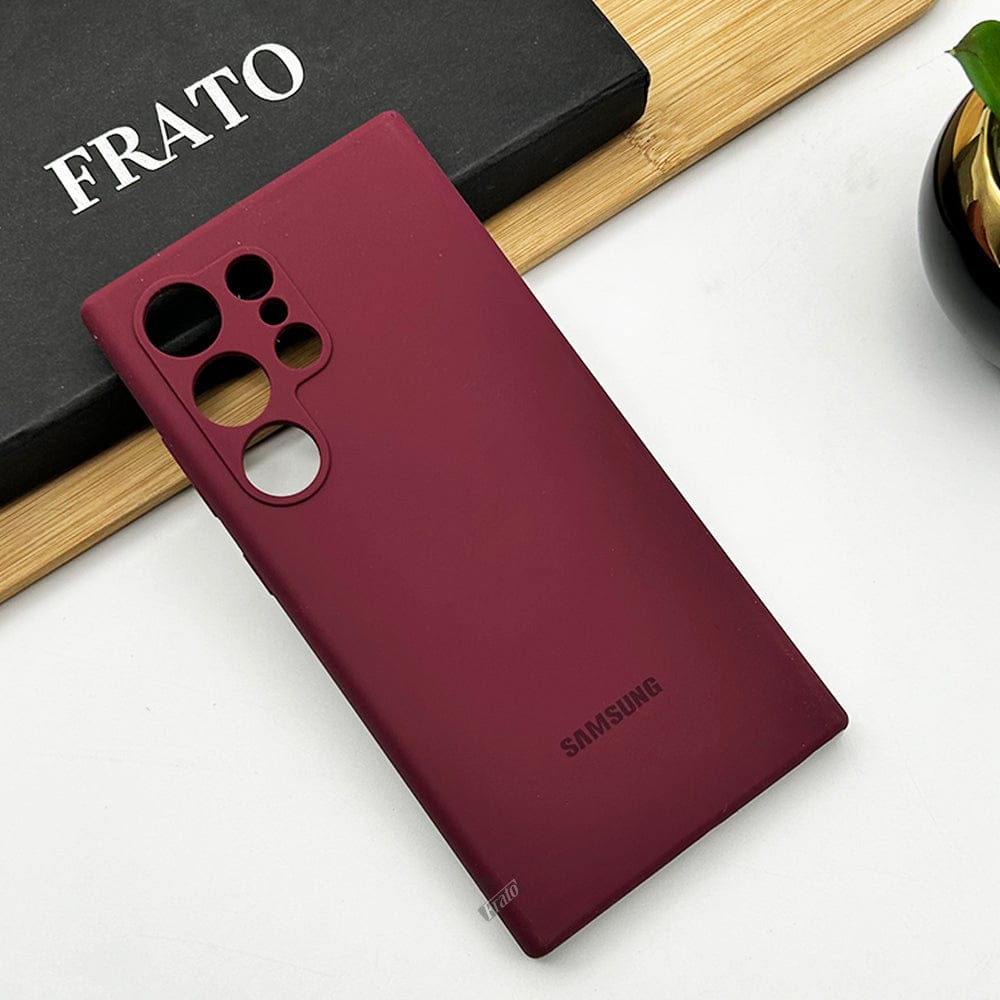 FRATO No Advertising Maroon Samsung Galaxy S23 Ultra Soft Silky Liquid Silicone Case Cover