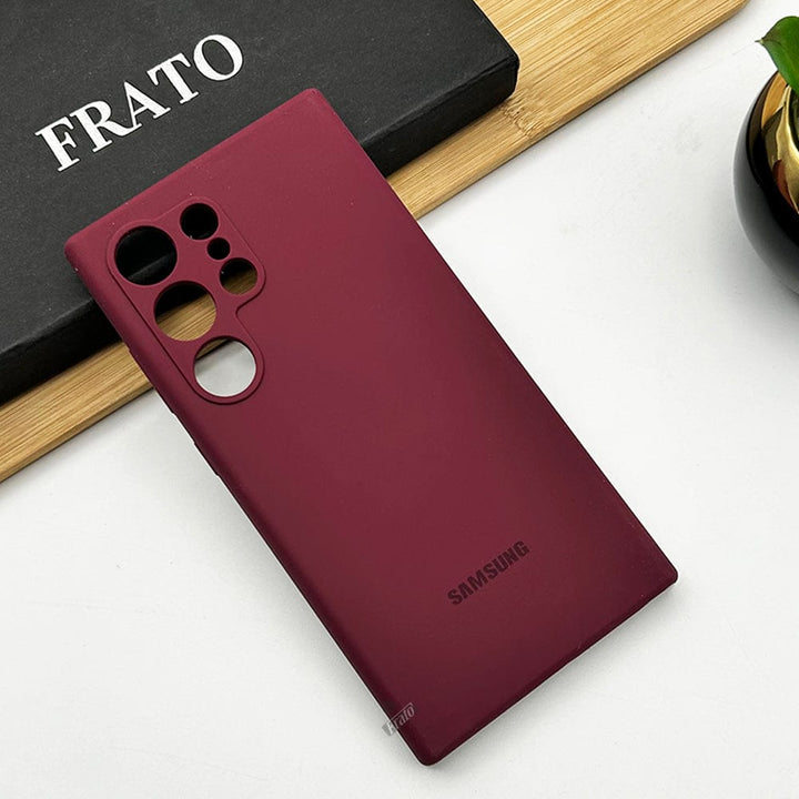 FRATO No Advertising Maroon Samsung Galaxy S23 Ultra Soft Silky Liquid Silicone Case Cover