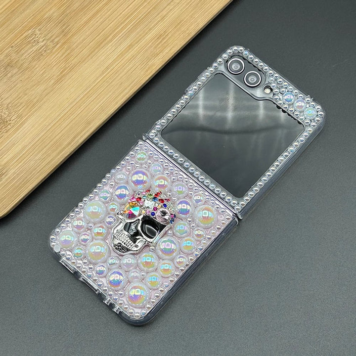FRATO No Advertising Pearl Skull Samsung Galaxy Z Flip 5 3D Skull With Pearl And Diamond Case Cover