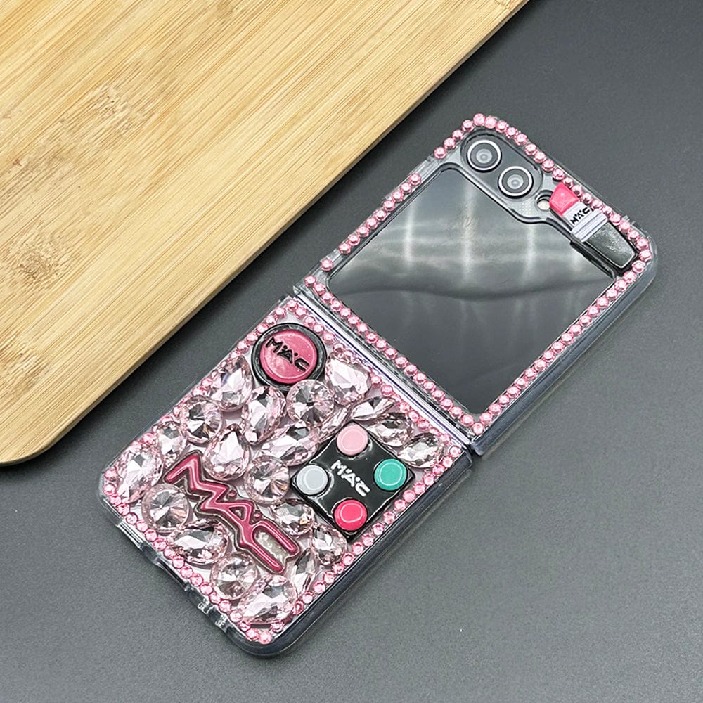 FRATO No Advertising Pink Samsung Galaxy Z Flip 5 3D Makeup Diamond Theme Design Case Cover