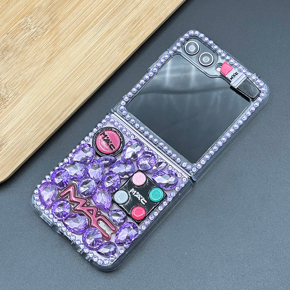 FRATO No Advertising Purple Samsung Galaxy Z Flip 5 3D Makeup Diamond Theme Design Case Cover