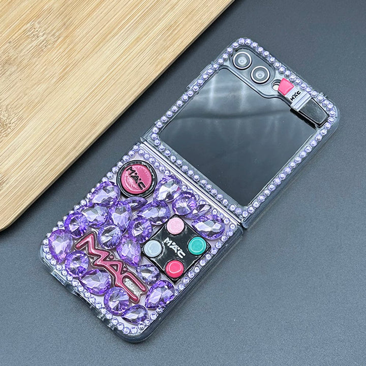 FRATO No Advertising Purple Samsung Galaxy Z Flip 5 3D Makeup Diamond Theme Design Case Cover