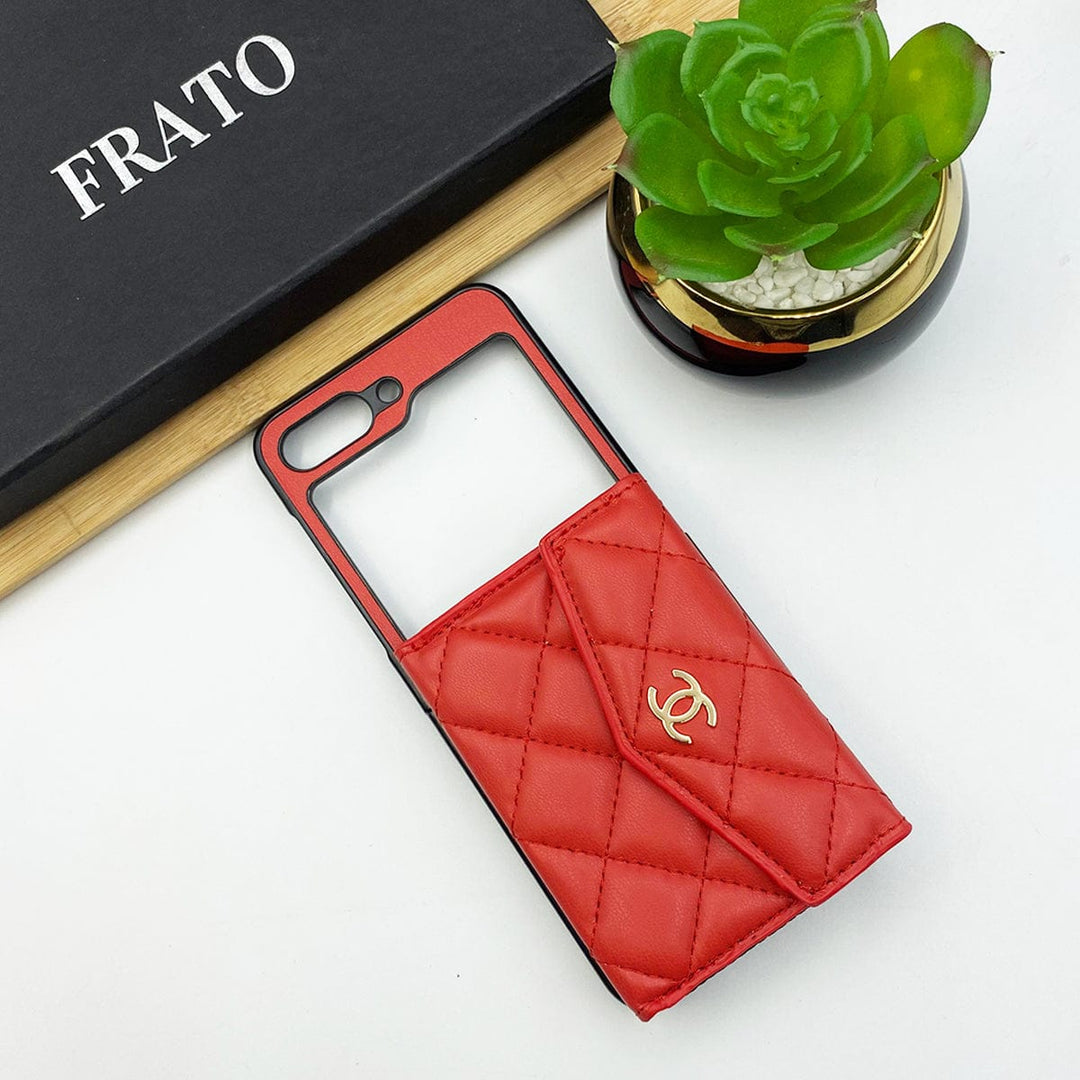 FRATO No Advertising Red Samsung Galaxy Z Flip 5 Luxury CC Puffer Stitch Card Holder Case Cover