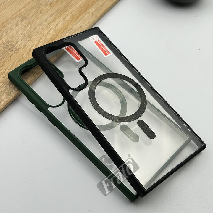 FRATO No Advertising Samsung Galaxy S23 Ultra Transparent Magnetic Magsafe Case Cover