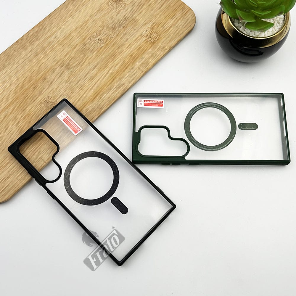 FRATO No Advertising Samsung Galaxy S23 Ultra Transparent Magnetic Magsafe Case Cover