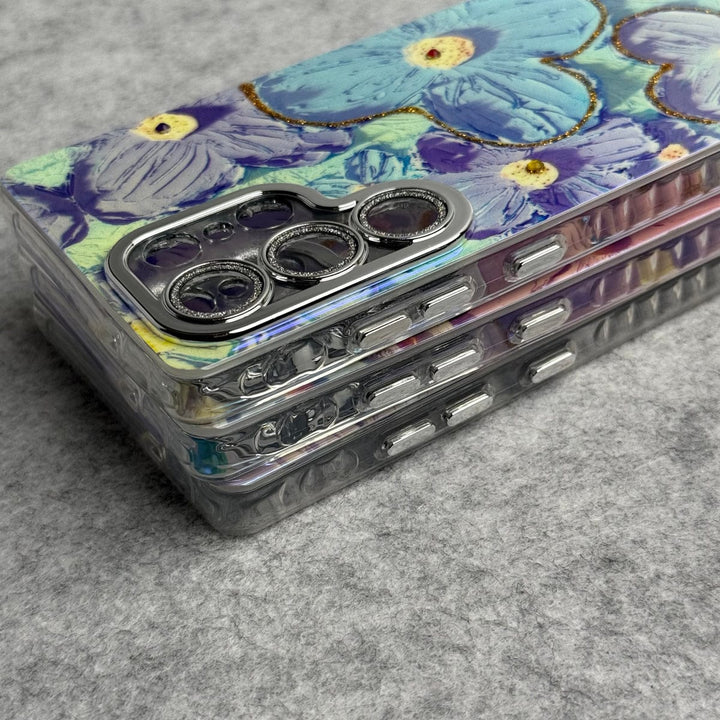 FRATO No Advertising Samsung Galaxy S25 Ultra Luxury 3D Oil Painting Floral Design Glitter Lens Protection Cover