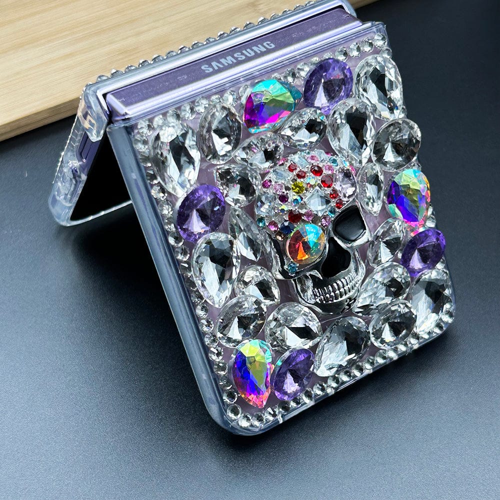 FRATO No Advertising Samsung Galaxy Z Flip 5 3D Skull With Pearl And Diamond Case Cover