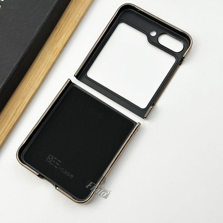 FRATO No Advertising Samsung Galaxy Z Flip 5 Chrome Plated Pu Leather Metal Ring Holder Case Cover
